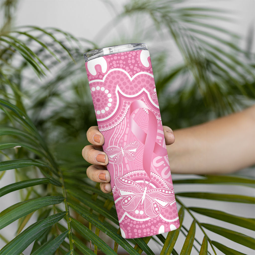 Australia Indigenous Skinny Tumbler Pink Ribbon Breast Cancer Butterfly Aboriginal