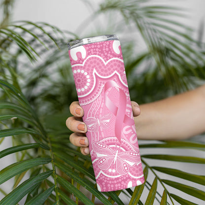Australia Indigenous Skinny Tumbler Pink Ribbon Breast Cancer Butterfly Aboriginal