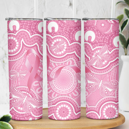 Australia Indigenous Skinny Tumbler Pink Ribbon Breast Cancer Butterfly Aboriginal
