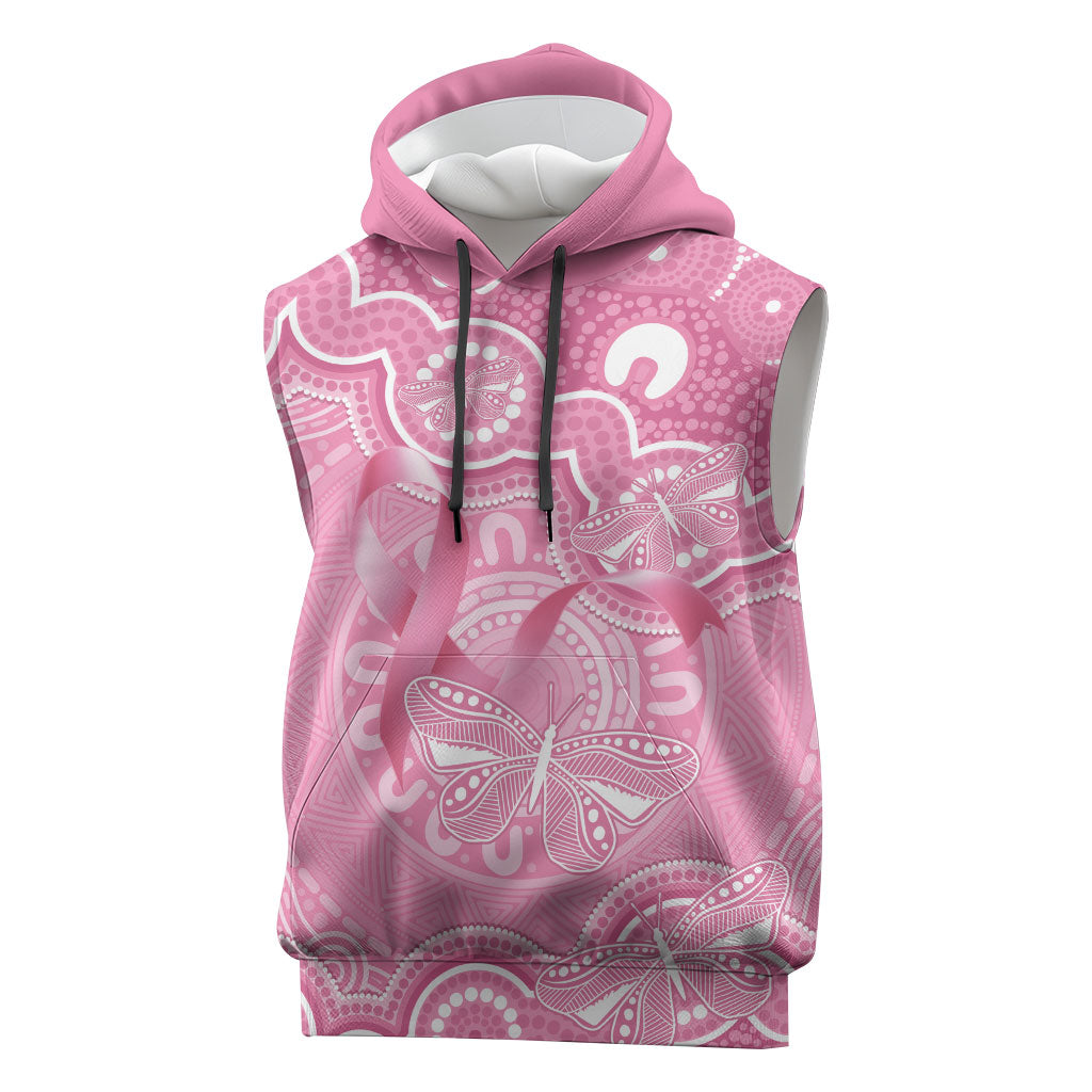 Australia Indigenous Sleeveless Hoodie Pink Ribbon Breast Cancer Butterfly Aboriginal