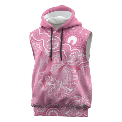 Australia Indigenous Sleeveless Hoodie Pink Ribbon Breast Cancer Butterfly Aboriginal