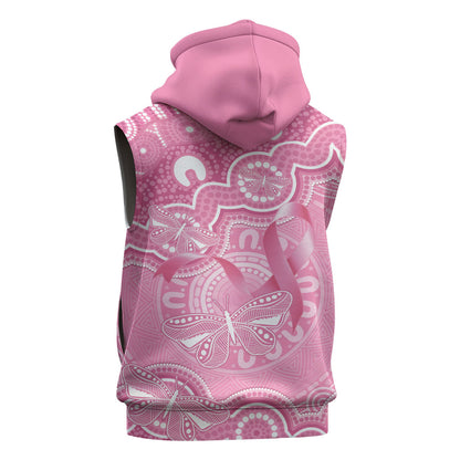 Australia Indigenous Sleeveless Hoodie Pink Ribbon Breast Cancer Butterfly Aboriginal