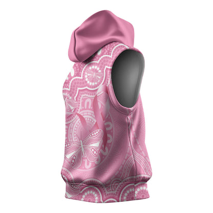 Australia Indigenous Sleeveless Hoodie Pink Ribbon Breast Cancer Butterfly Aboriginal