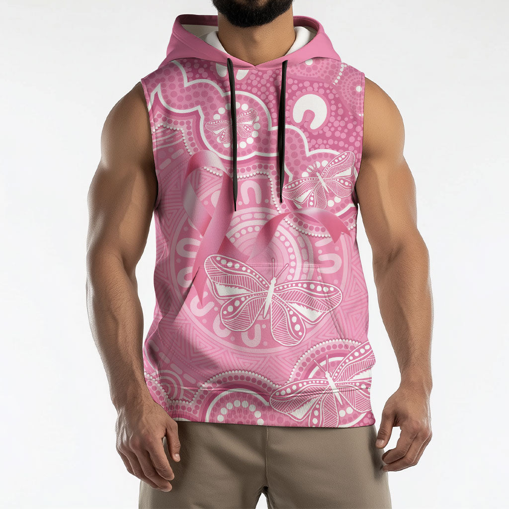 Australia Indigenous Sleeveless Hoodie Pink Ribbon Breast Cancer Butterfly Aboriginal