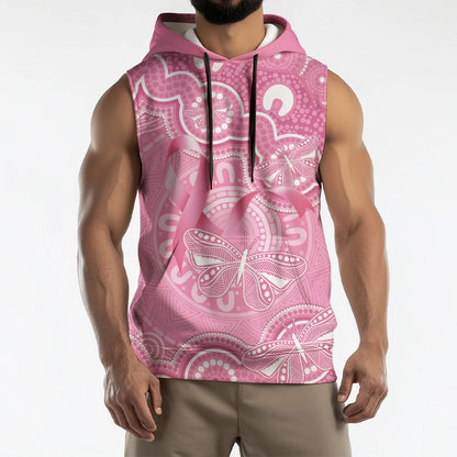 Australia Indigenous Sleeveless Hoodie Pink Ribbon Breast Cancer Butterfly Aboriginal