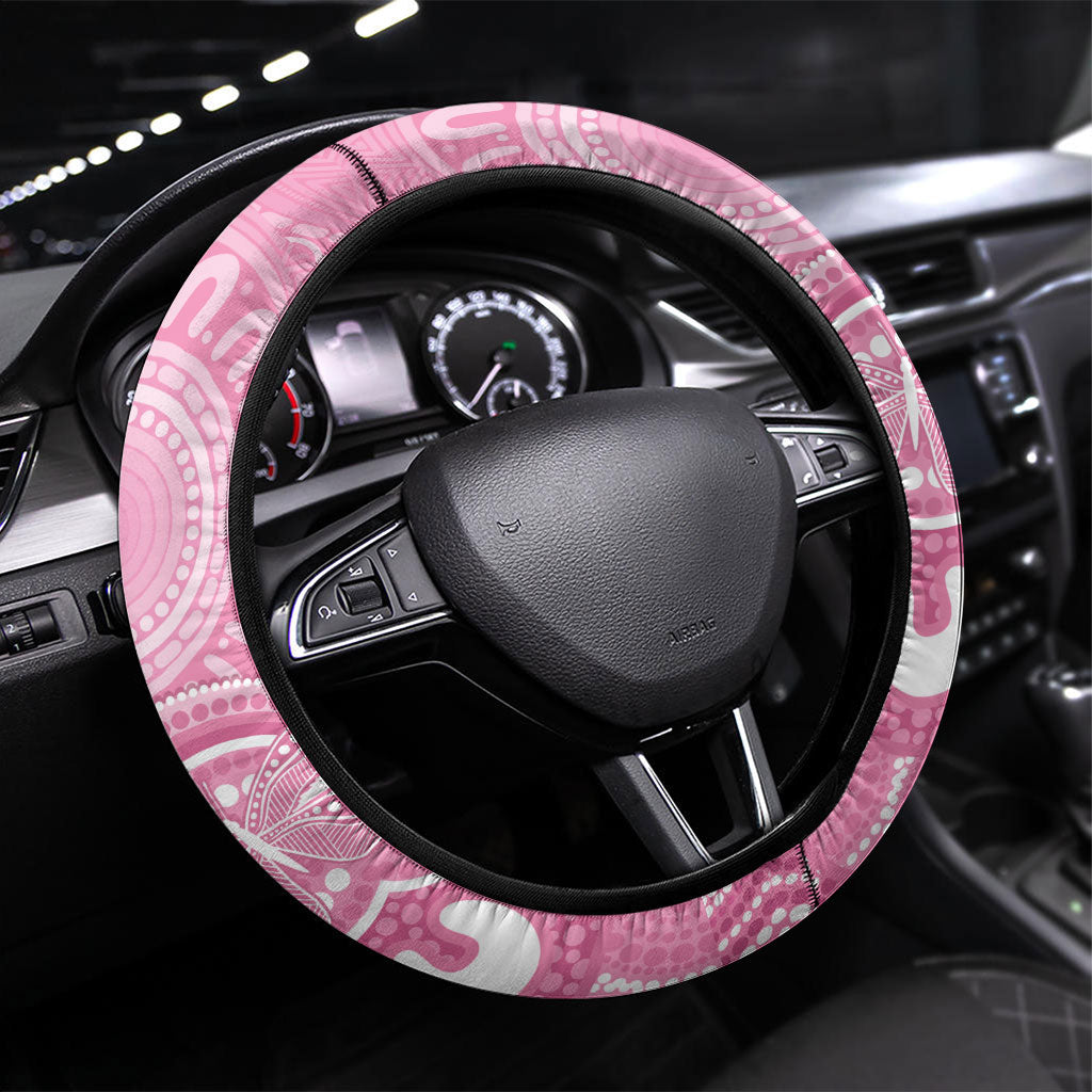 Australia Indigenous Steering Wheel Cover Pink Ribbon Breast Cancer Butterfly Aboriginal