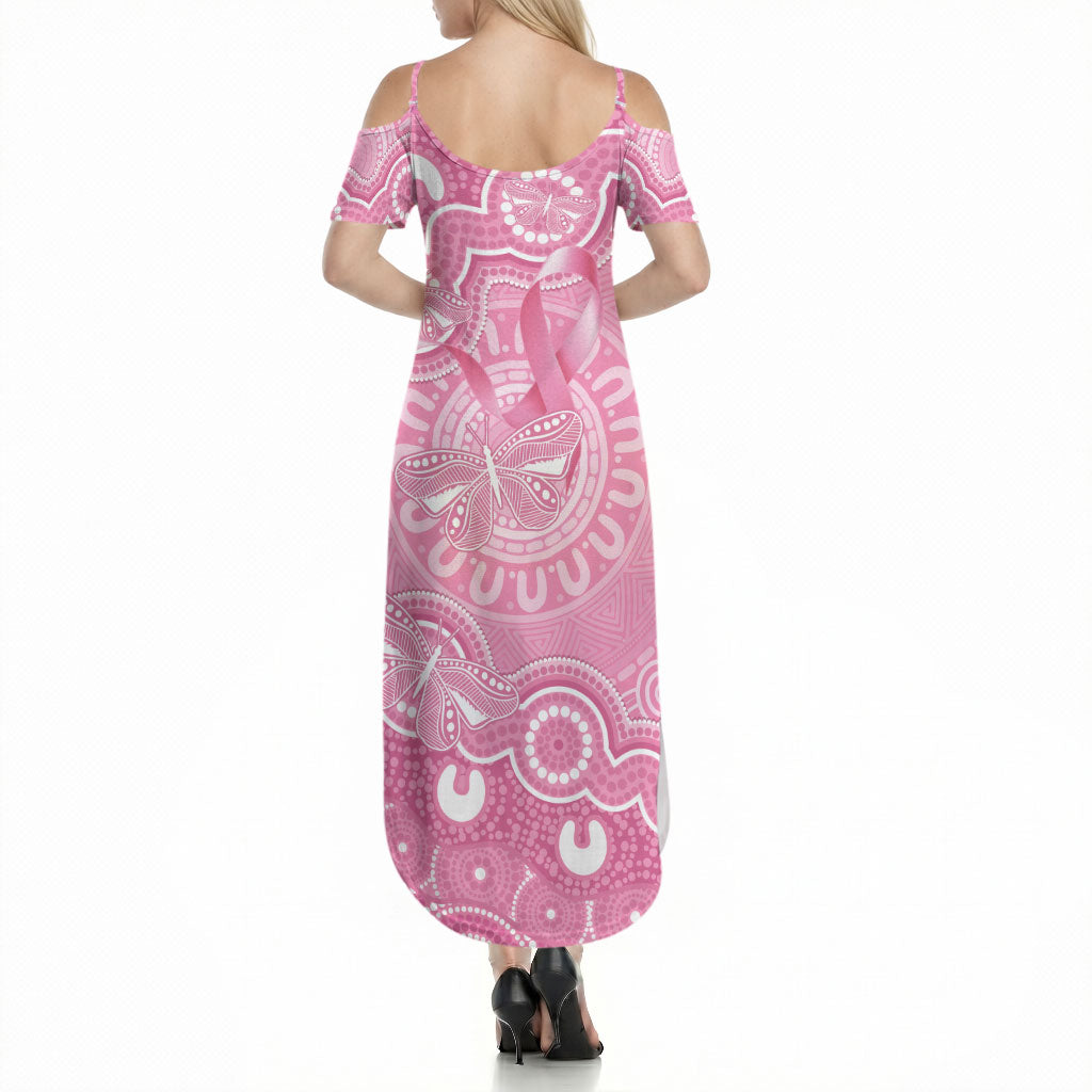 Australia Indigenous Summer Maxi Dress Pink Ribbon Breast Cancer Butterfly Aboriginal