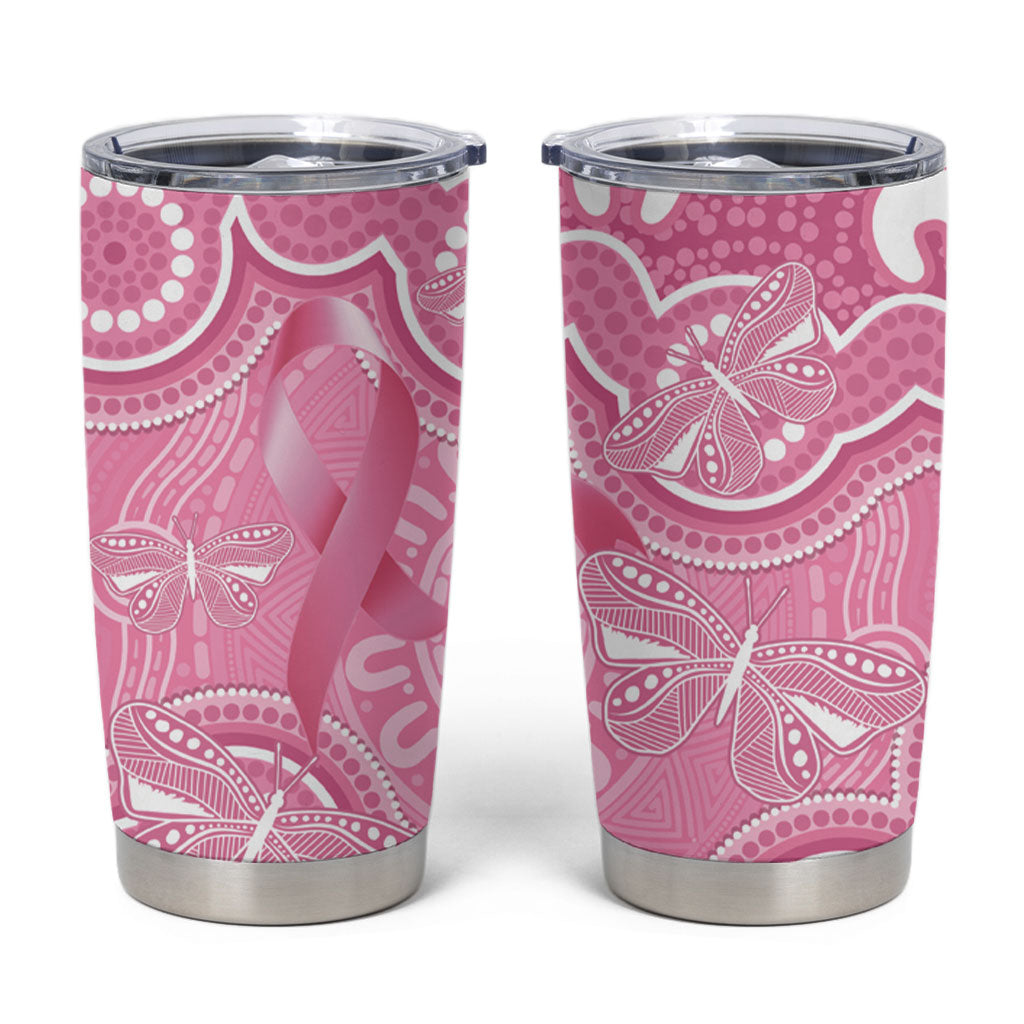Australia Indigenous Tumbler Cup Pink Ribbon Breast Cancer Butterfly Aboriginal