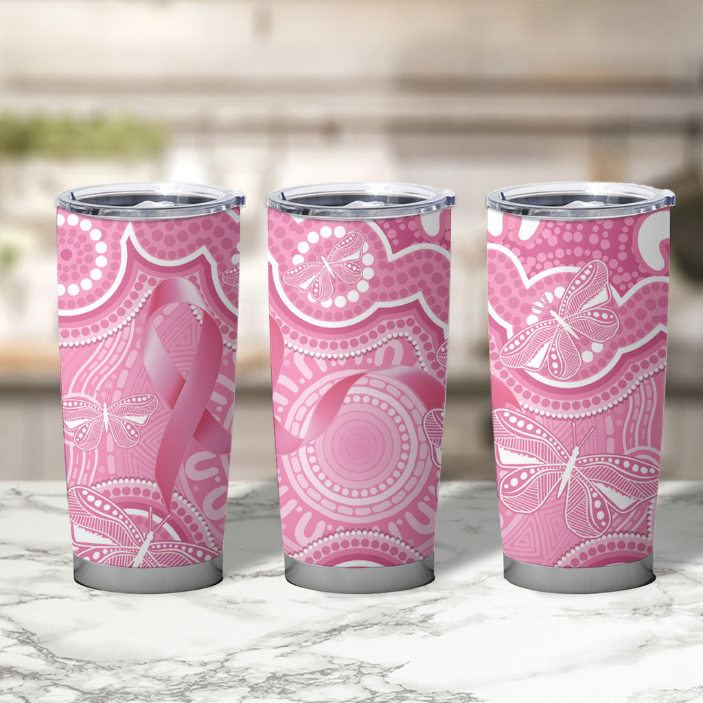 Australia Indigenous Tumbler Cup Pink Ribbon Breast Cancer Butterfly Aboriginal