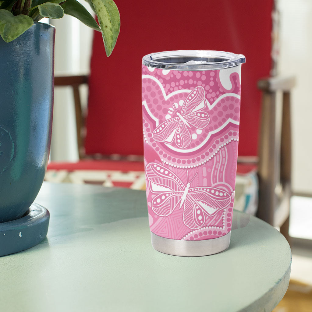 Australia Indigenous Tumbler Cup Pink Ribbon Breast Cancer Butterfly Aboriginal