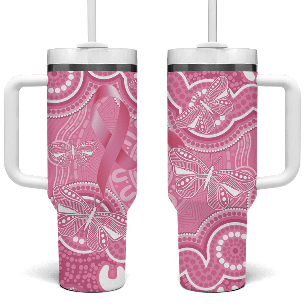 Australia Indigenous Tumbler With Handle Pink Ribbon Breast Cancer Butterfly Aboriginal