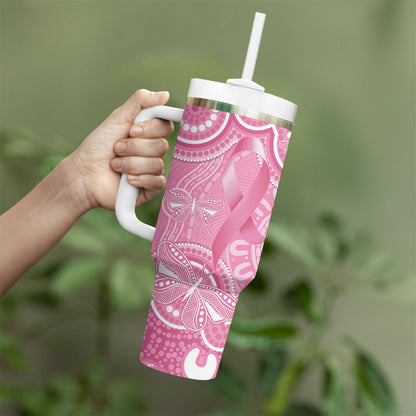 Australia Indigenous Tumbler With Handle Pink Ribbon Breast Cancer Butterfly Aboriginal