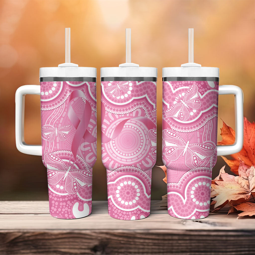 Australia Indigenous Tumbler With Handle Pink Ribbon Breast Cancer Butterfly Aboriginal