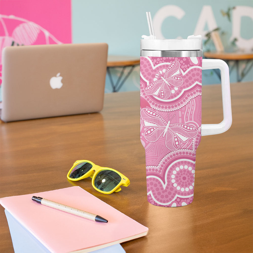 Australia Indigenous Tumbler With Handle Pink Ribbon Breast Cancer Butterfly Aboriginal
