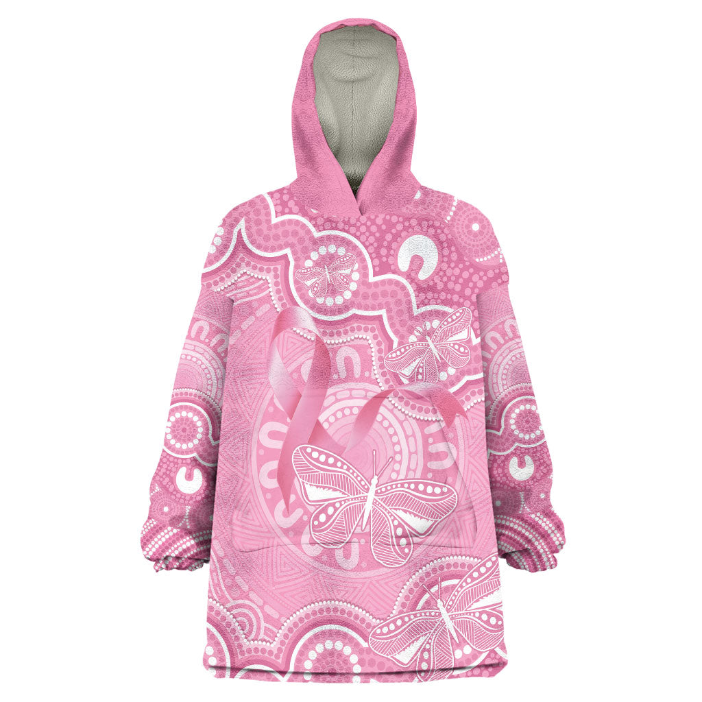 Australia Indigenous Wearable Blanket Hoodie Pink Ribbon Breast Cancer Butterfly Aboriginal