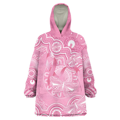 Australia Indigenous Wearable Blanket Hoodie Pink Ribbon Breast Cancer Butterfly Aboriginal