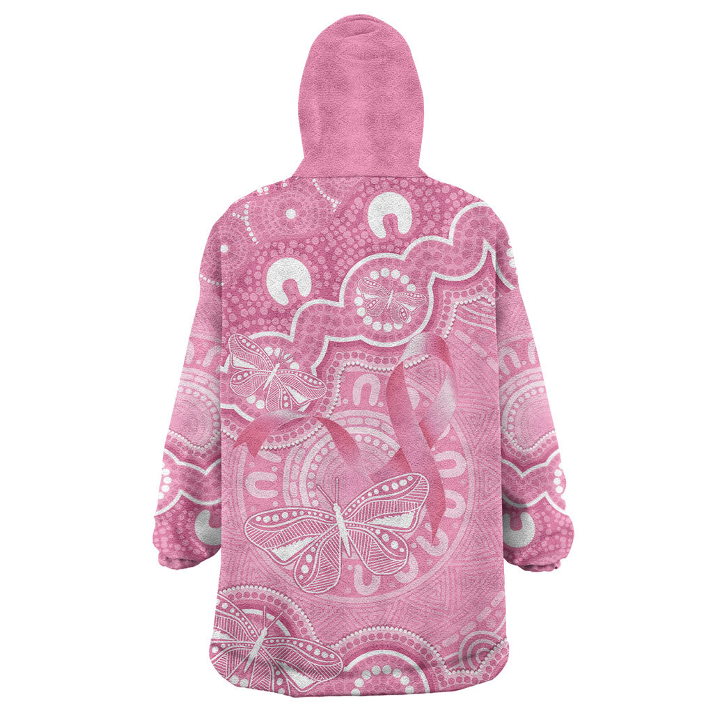 Australia Indigenous Wearable Blanket Hoodie Pink Ribbon Breast Cancer Butterfly Aboriginal