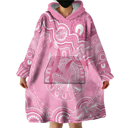 Australia Indigenous Wearable Blanket Hoodie Pink Ribbon Breast Cancer Butterfly Aboriginal
