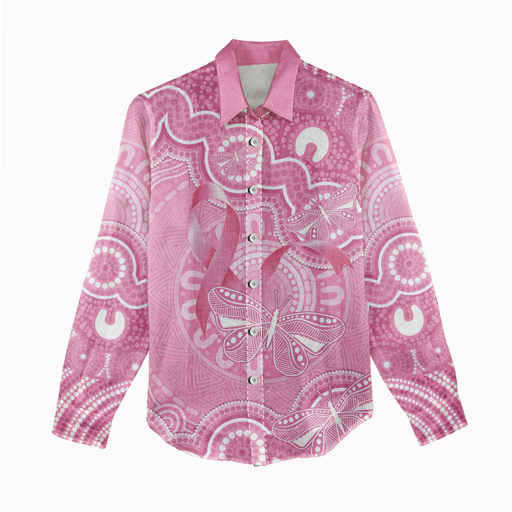 Australia Indigenous Women Casual Shirt Pink Ribbon Breast Cancer Butterfly Aboriginal