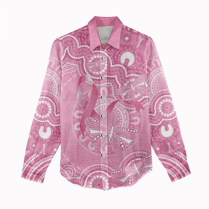 Australia Indigenous Women Casual Shirt Pink Ribbon Breast Cancer Butterfly Aboriginal