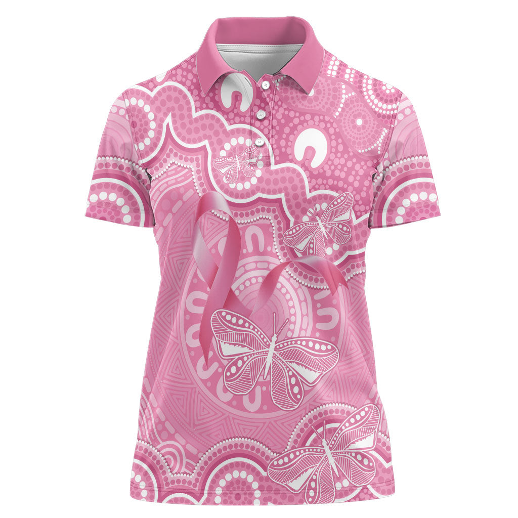 Australia Indigenous Women Polo Shirt Pink Ribbon Breast Cancer Butterfly Aboriginal