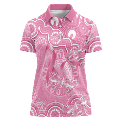 Australia Indigenous Women Polo Shirt Pink Ribbon Breast Cancer Butterfly Aboriginal