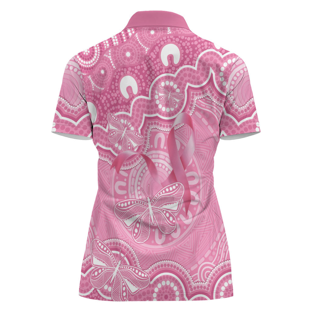 Australia Indigenous Women Polo Shirt Pink Ribbon Breast Cancer Butterfly Aboriginal