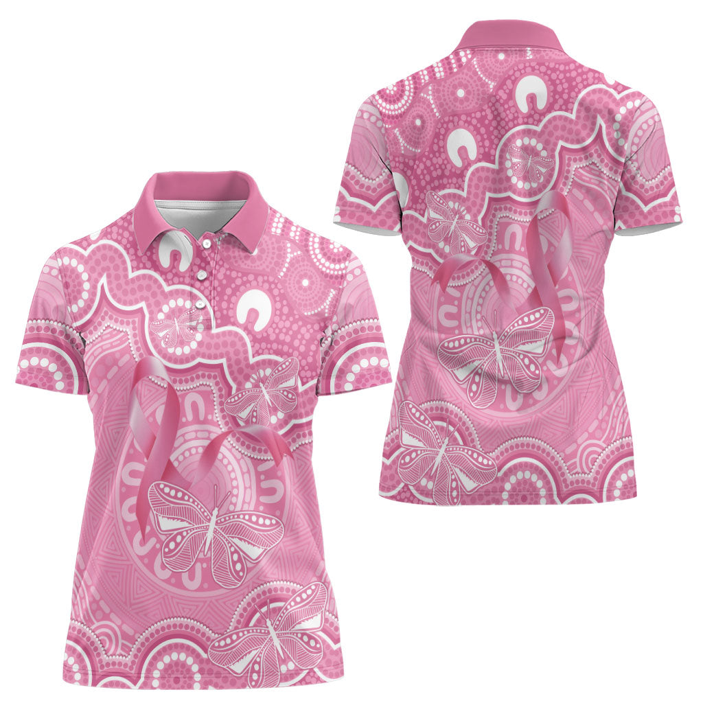 Australia Indigenous Women Polo Shirt Pink Ribbon Breast Cancer Butterfly Aboriginal