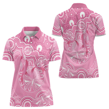 Australia Indigenous Women Polo Shirt Pink Ribbon Breast Cancer Butterfly Aboriginal
