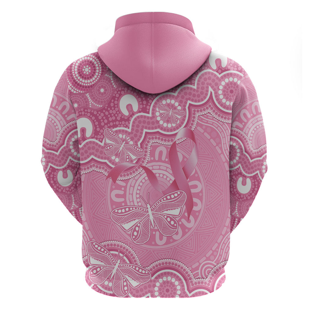 Australia Indigenous Zip Hoodie Pink Ribbon Breast Cancer Butterfly Aboriginal