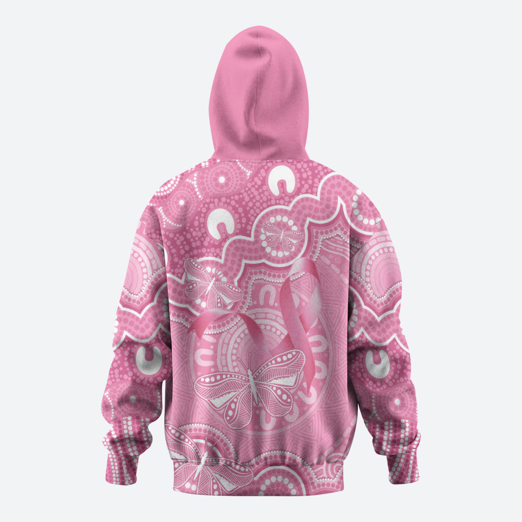 Australia Indigenous Zip Hoodie Pink Ribbon Breast Cancer Butterfly Aboriginal