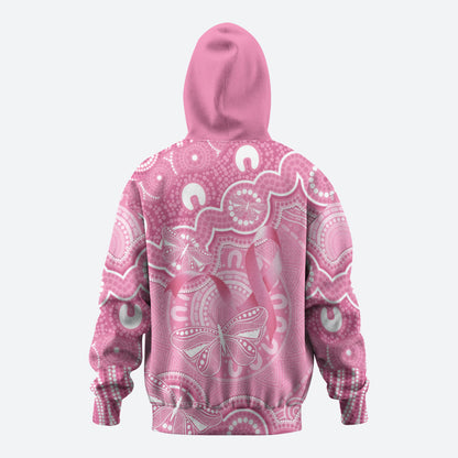 Australia Indigenous Zip Hoodie Pink Ribbon Breast Cancer Butterfly Aboriginal