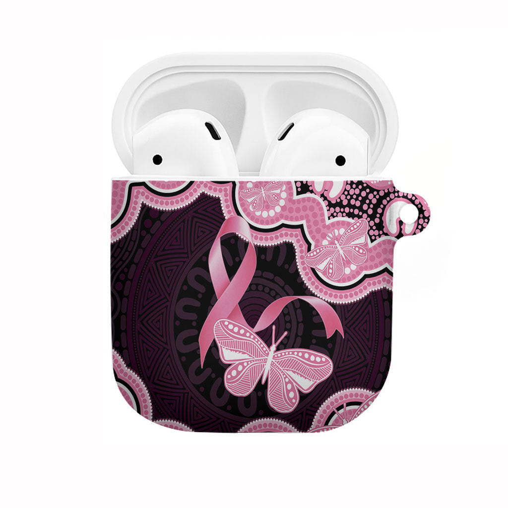 Australia Indigenous AirPods Case Pink Ribbon Breast Cancer Butterfly Aboriginal Black