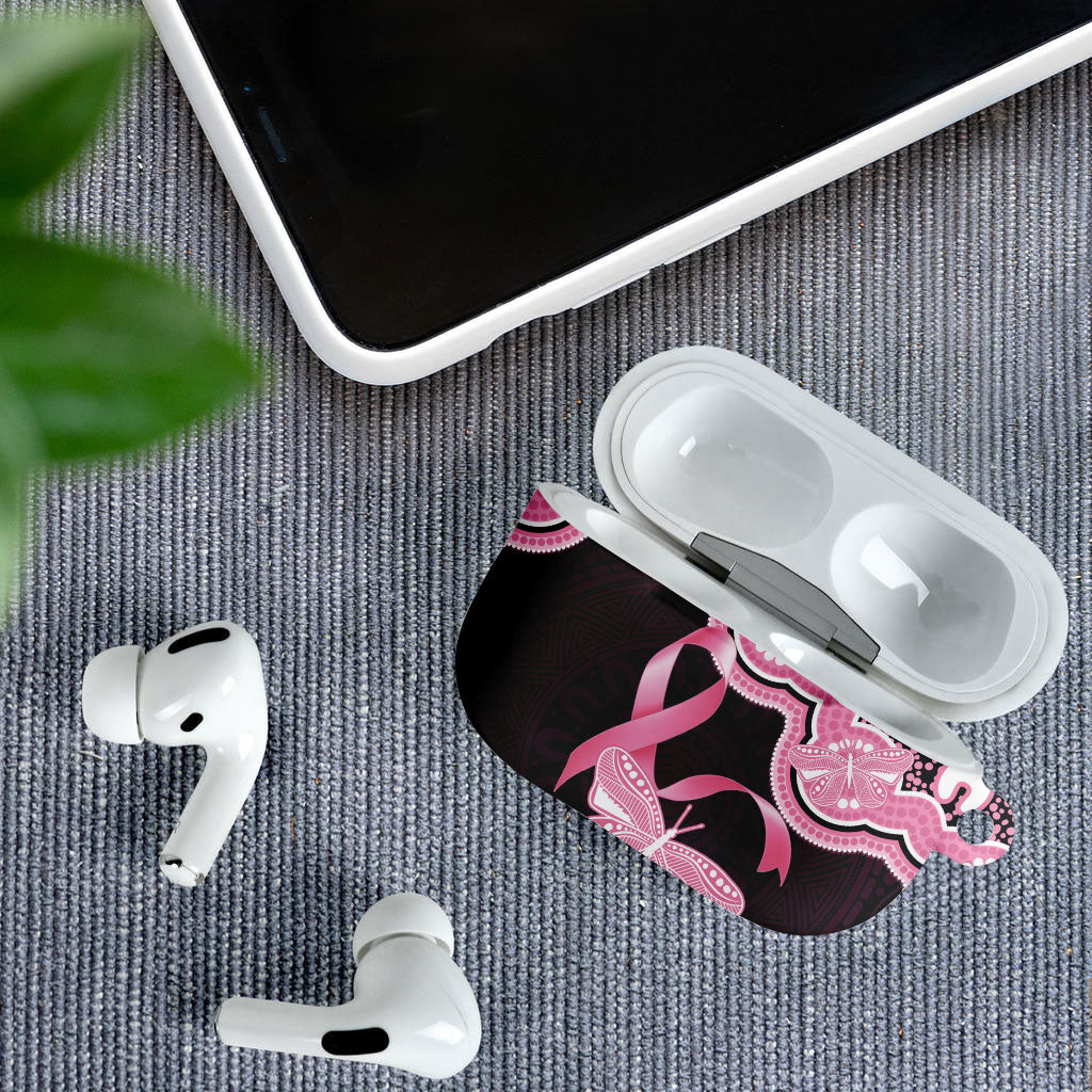 Australia Indigenous AirPods Case Pink Ribbon Breast Cancer Butterfly Aboriginal Black