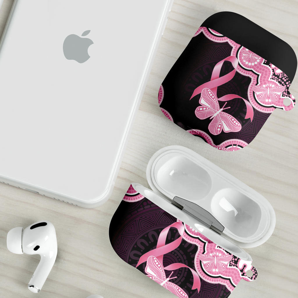 Australia Indigenous AirPods Case Pink Ribbon Breast Cancer Butterfly Aboriginal Black
