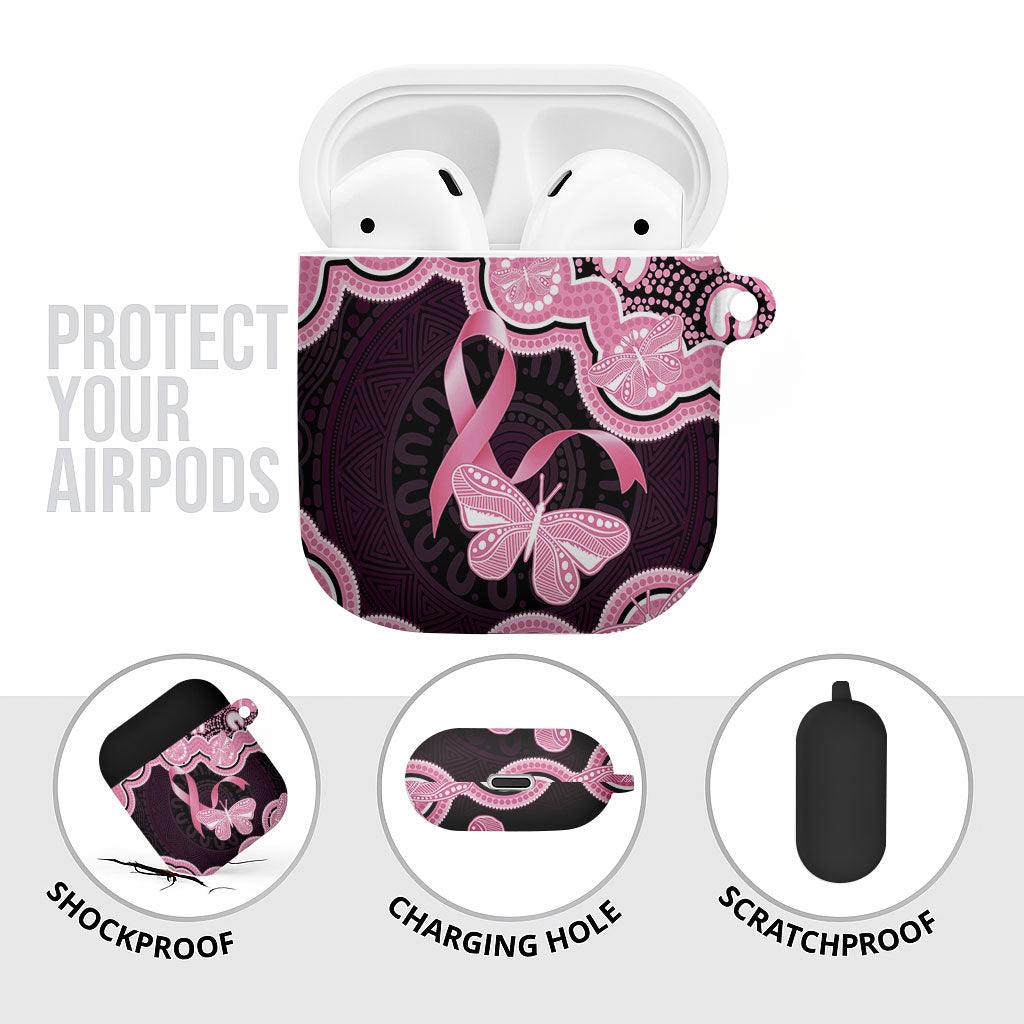Australia Indigenous AirPods Case Pink Ribbon Breast Cancer Butterfly Aboriginal Black