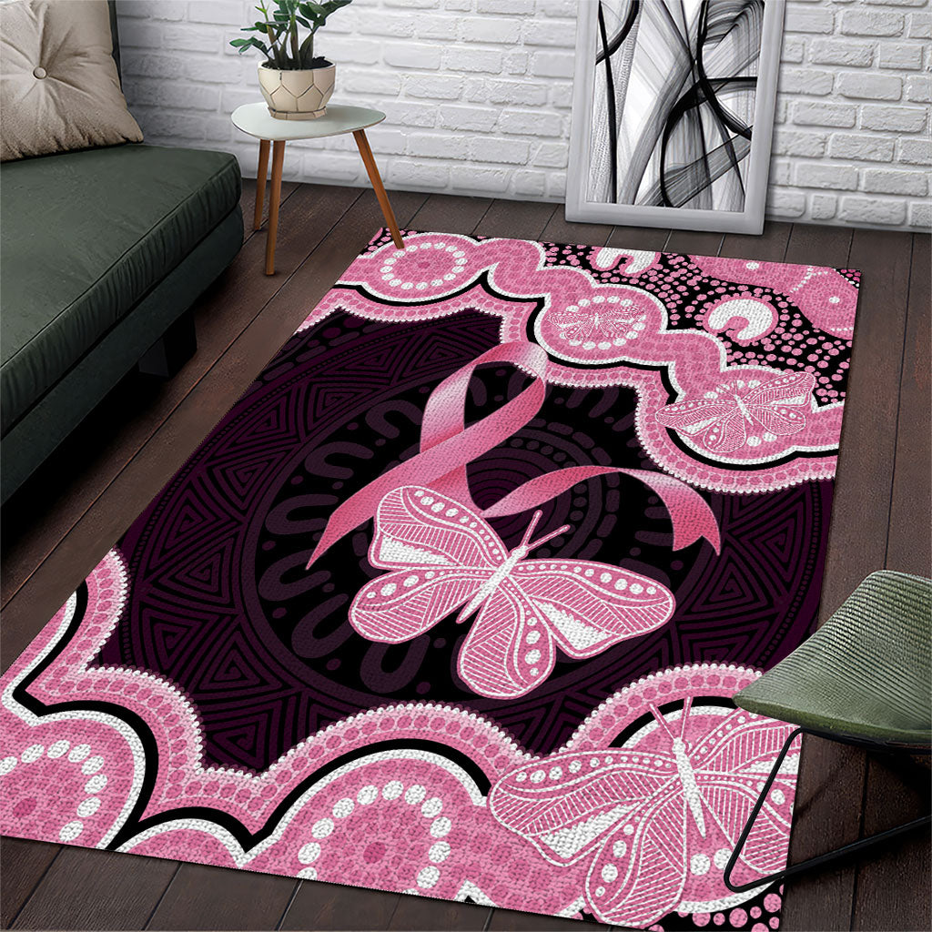 Australia Indigenous Area Rug Pink Ribbon Breast Cancer Butterfly Aboriginal Black
