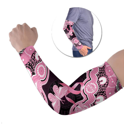Australia Indigenous Arm Sleeves Pink Ribbon Breast Cancer Butterfly Aboriginal Black