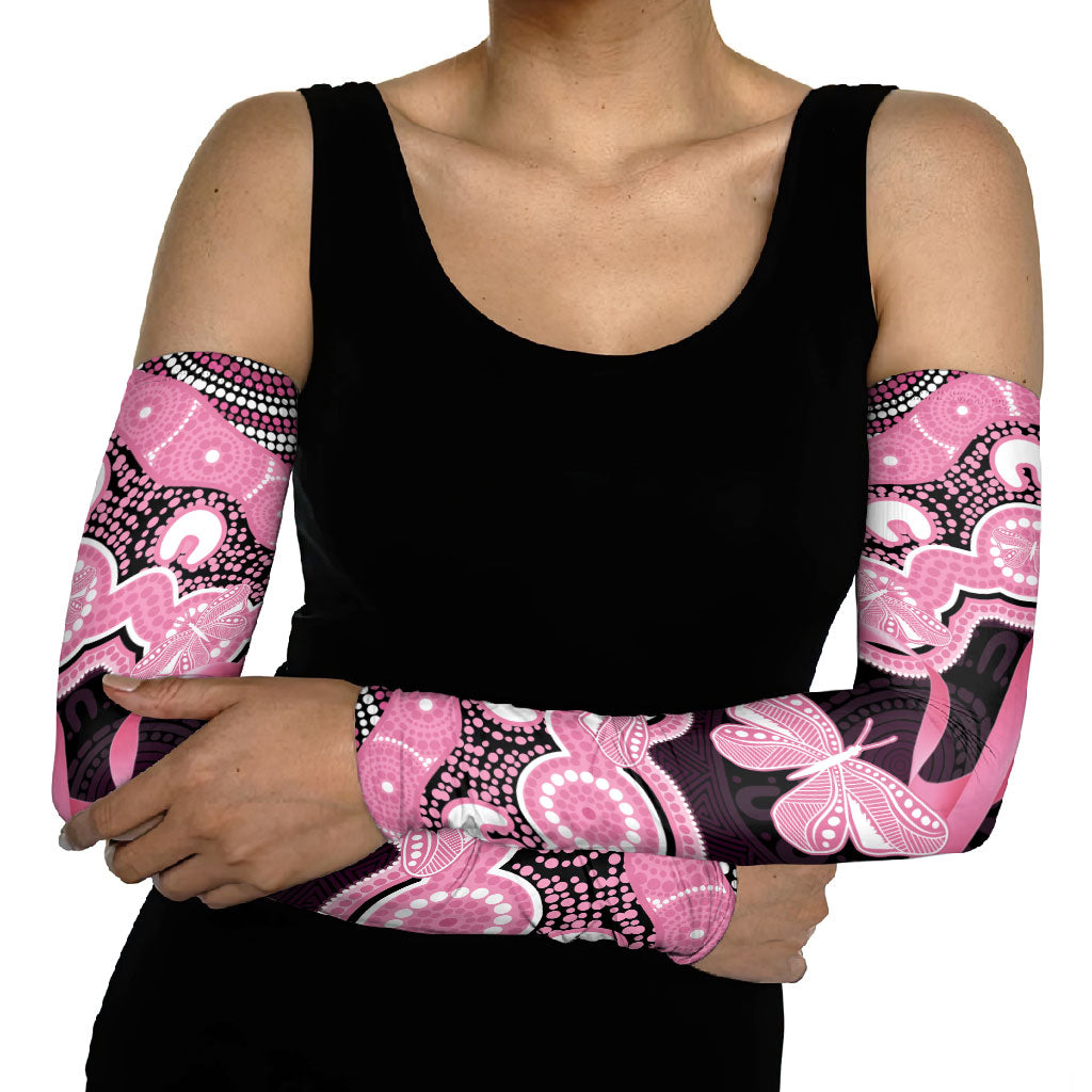 Australia Indigenous Arm Sleeves Pink Ribbon Breast Cancer Butterfly Aboriginal Black