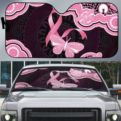 Australia Indigenous Auto Sun Shade Pink Ribbon Breast Cancer Butterfly Aboriginal Black