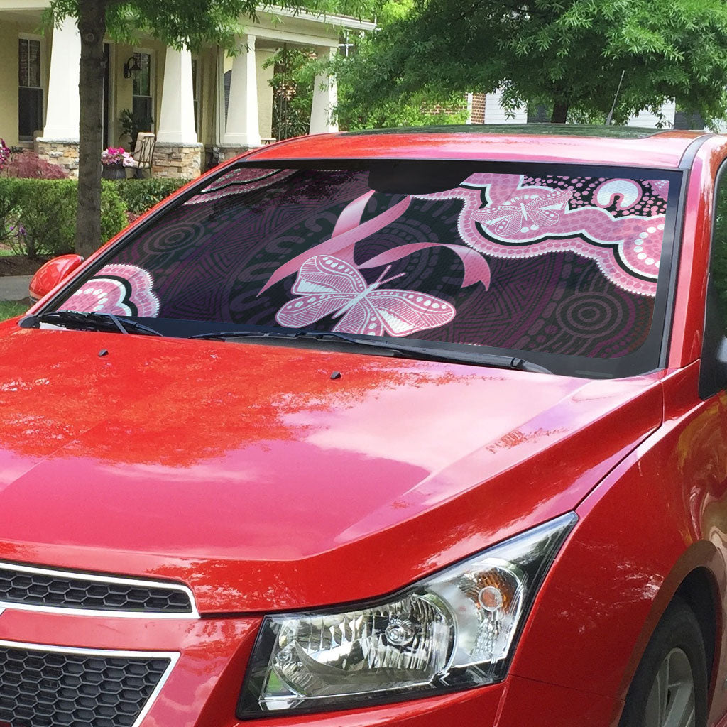 Australia Indigenous Auto Sun Shade Pink Ribbon Breast Cancer Butterfly Aboriginal Black