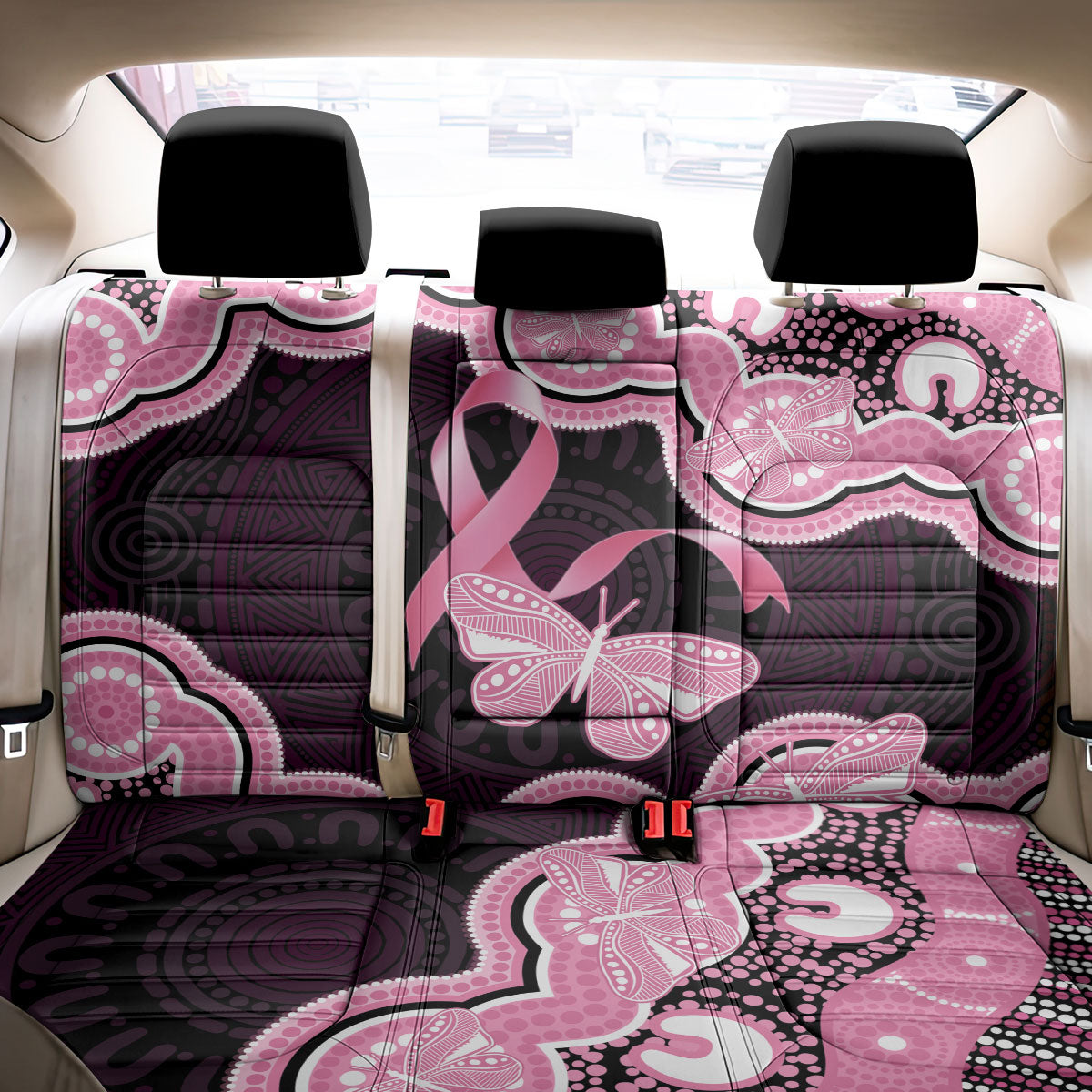 Australia Indigenous Back Car Seat Cover Pink Ribbon Breast Cancer Butterfly Aboriginal Black