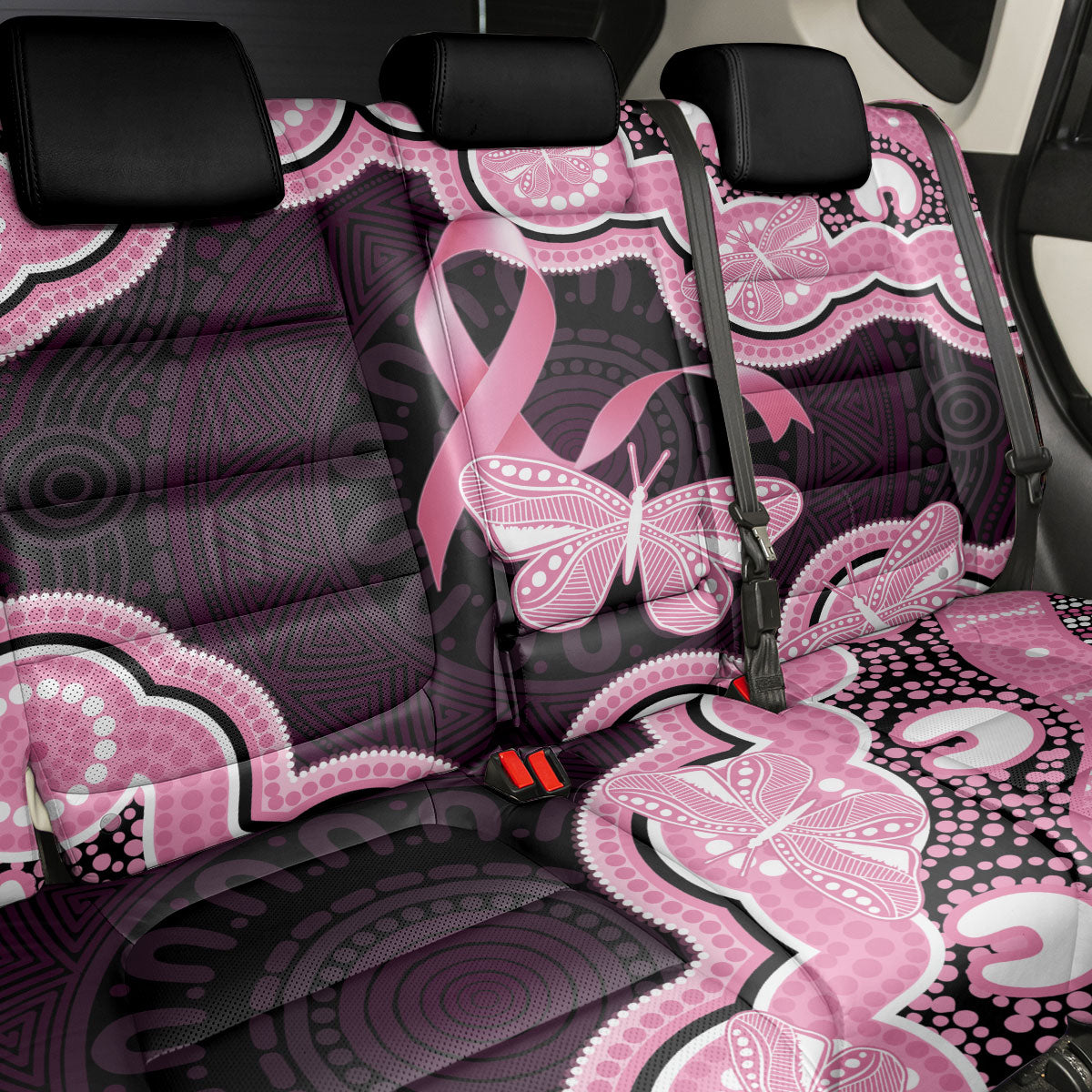 Australia Indigenous Back Car Seat Cover Pink Ribbon Breast Cancer Butterfly Aboriginal Black