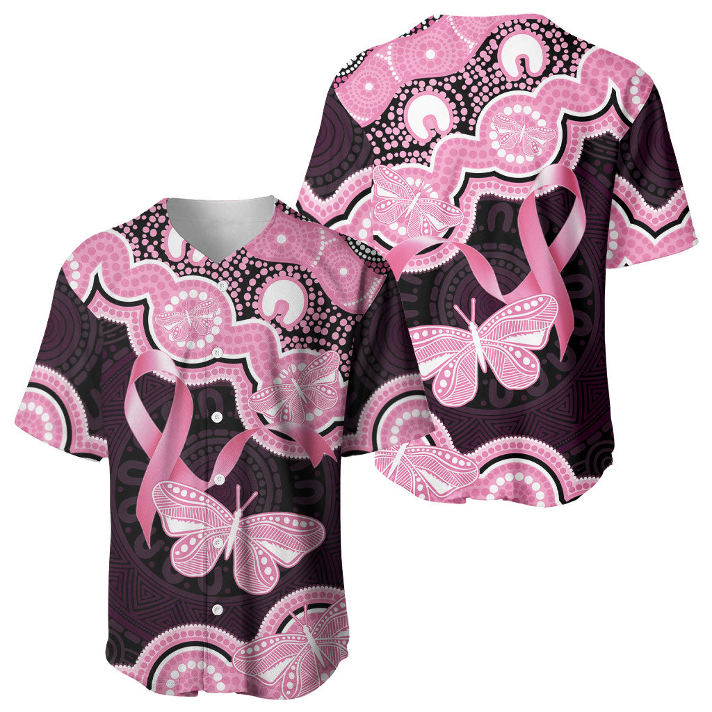 Australia Indigenous Baseball Jersey Pink Ribbon Breast Cancer Butterfly Aboriginal Black