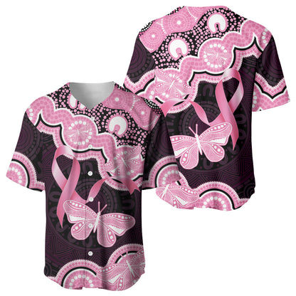 Australia Indigenous Baseball Jersey Pink Ribbon Breast Cancer Butterfly Aboriginal Black