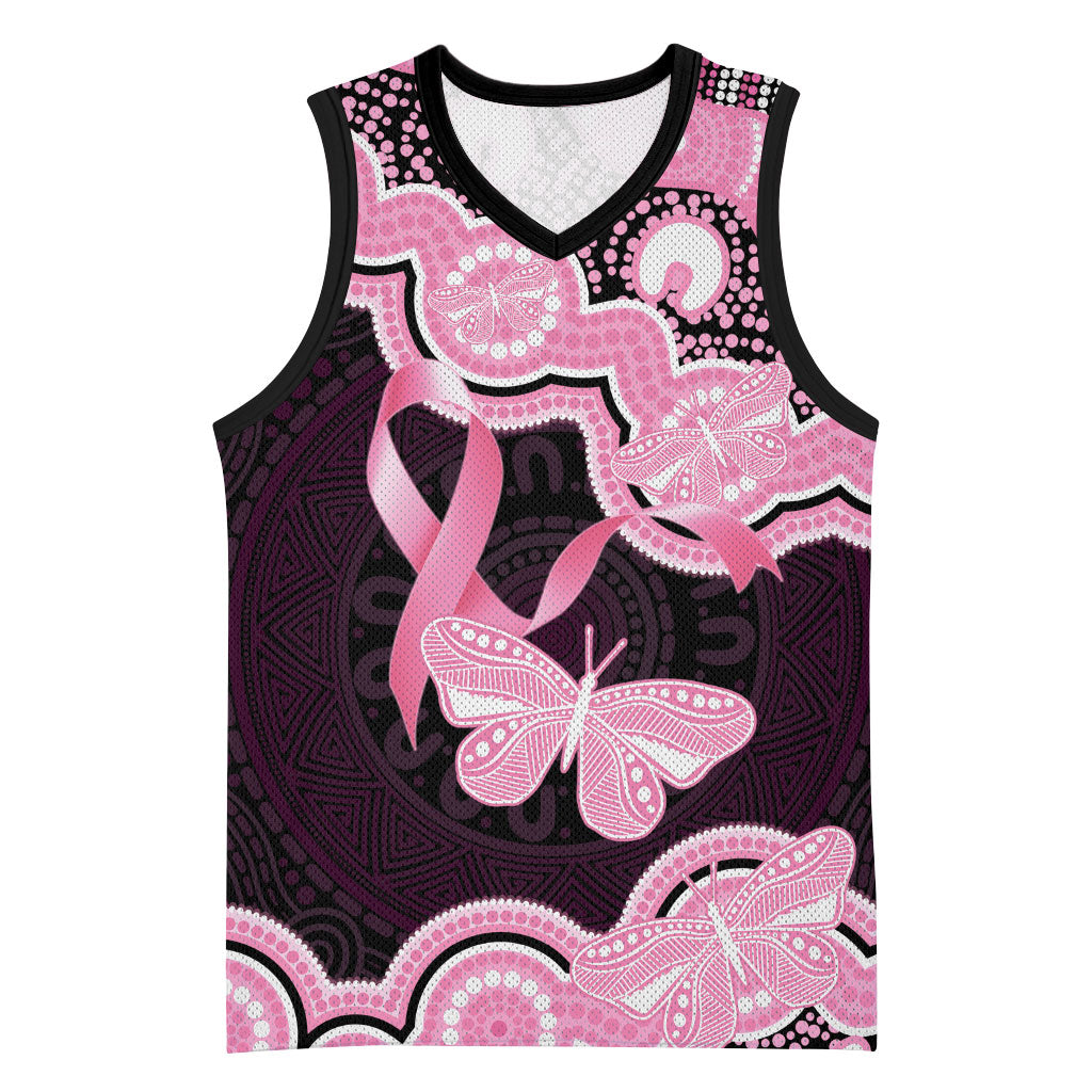 Australia Indigenous Basketball Jersey Pink Ribbon Breast Cancer Butterfly Aboriginal Black