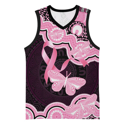 Australia Indigenous Basketball Jersey Pink Ribbon Breast Cancer Butterfly Aboriginal Black