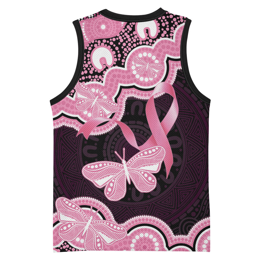 Australia Indigenous Basketball Jersey Pink Ribbon Breast Cancer Butterfly Aboriginal Black