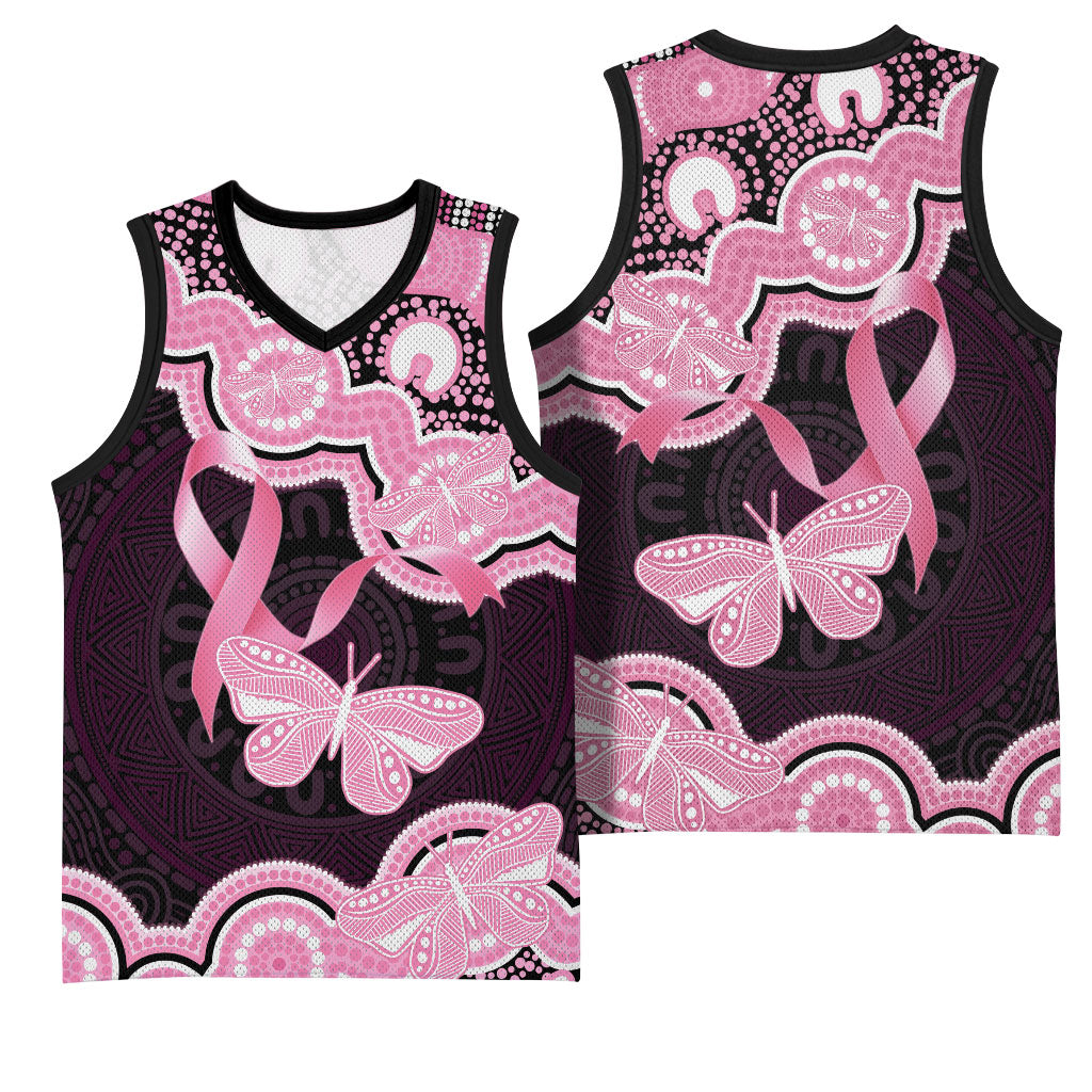 Australia Indigenous Basketball Jersey Pink Ribbon Breast Cancer Butterfly Aboriginal Black