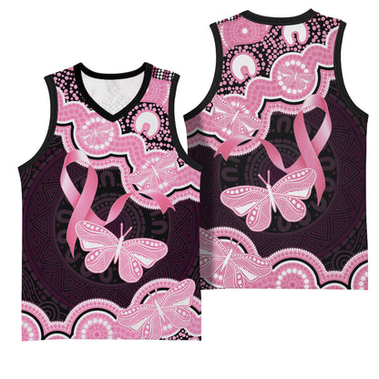 Australia Indigenous Basketball Jersey Pink Ribbon Breast Cancer Butterfly Aboriginal Black